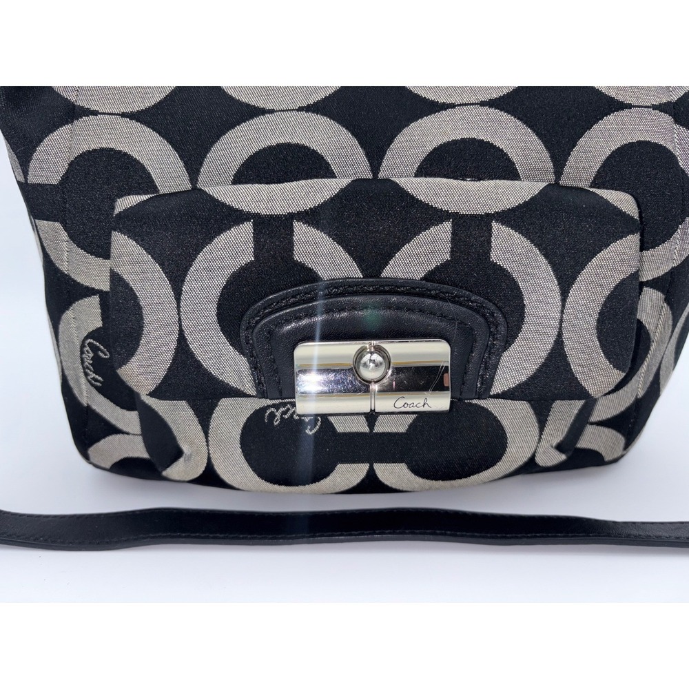 COACH Kristin Hobo Bag Y2K Shoulder Handbag Black Logo Jacquard Crossbody Gray - Picture 9 of 16